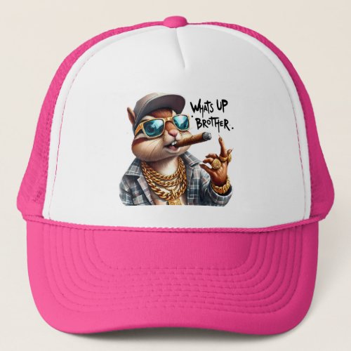 whats up brother Squirrel Smoking Cigar Trucker Hat