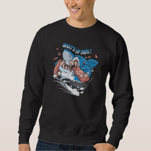 Whats Up Dude Shark & Surfer Ocean Sea Retro Sweatshirt
