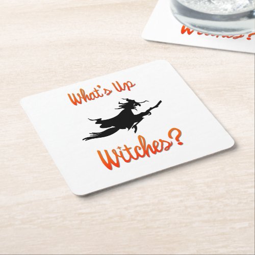 Whats Up Witches Square Paper Coaster