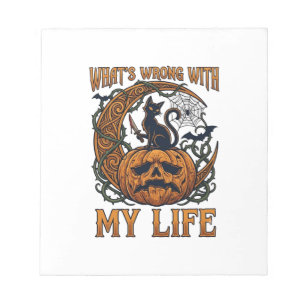 Whats Wrong Life Halloween Black Cat Pumpkin Knife Notepad