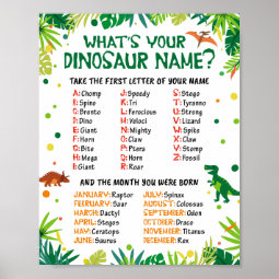 What's Your Dinosaur Name Party Game Poster | Zazzle