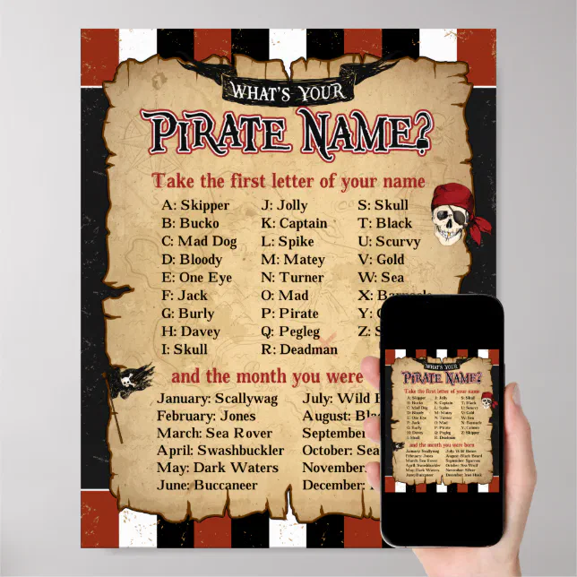 What's Your Pirate Name Party Game Poster Zazzle