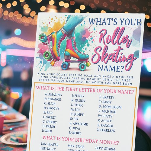 Whats Your Roller Skating Name Game Pedestal Sign