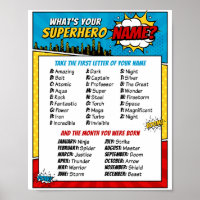  What is Your Superhero Name Game - Superhero birthday party game,  Superhero Birthday Party Sign for Girls, Kids Superhero Activity Decoration  Supplies(1 Superhero Theme Sign and 30 Name Tag Stickers) 