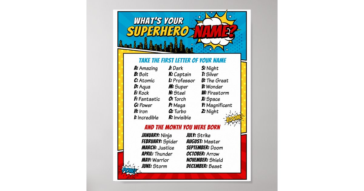 Superhero Party Sign What's Your Superhero Name Sign Superhero Birthday  Superhero Name Game Superhero Party 8x10 Printable DIGITAL 