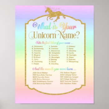 What's Your Unicorn Name Birthday Party Game Poster by nawnibelles at Zazzle
