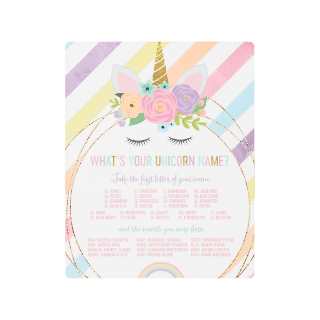 What's Your Unicorn Name Sign Birthday Party (Front)