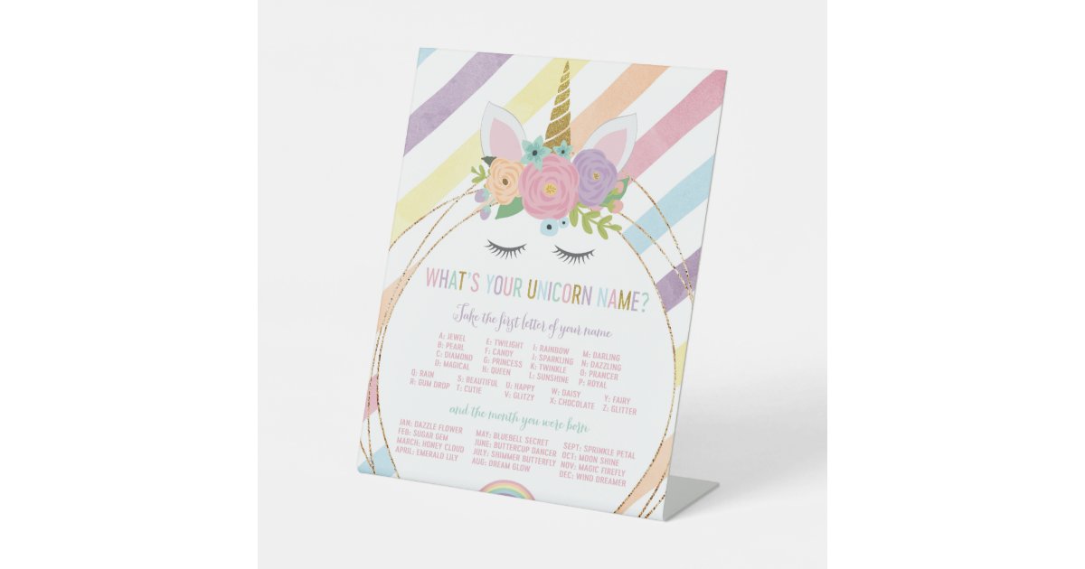 What's Your Unicorn Name Sign Birthday Party | Zazzle