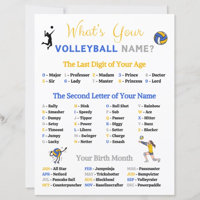 What's Your Volleyball Name Game (Front)