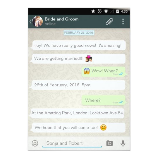 Whatsapp Android iPhone Chat Wedding Invitation Zazzle.com
