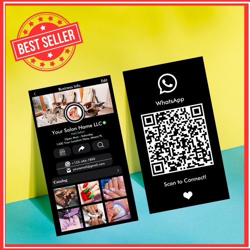 WhatsApp Black Nail Salon Social Media QR Business Card
