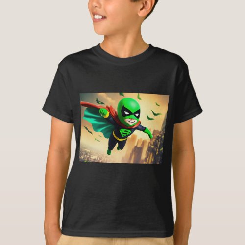 whatsapp kids superhero green mask flying T_Shirt