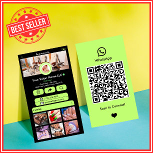 WhatsApp Nail Salon Lime Green Social Media QR Business Card