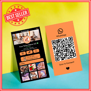 WhatsApp Nail Salon Orange Social Media QR Code Business Card