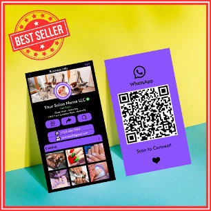 WhatsApp Nail Salon Purple Social Media QR Code Business Card