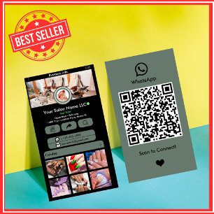 WhatsApp Nail Salon Sage Green Social Media QR Business Card