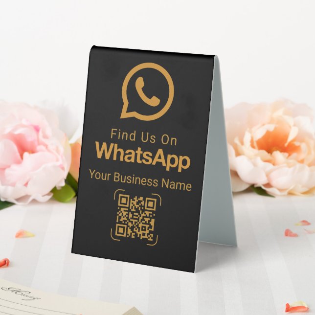 WhatsApp QR Code Business Contact Black Gold Table Tent (In SItu (Wedding))