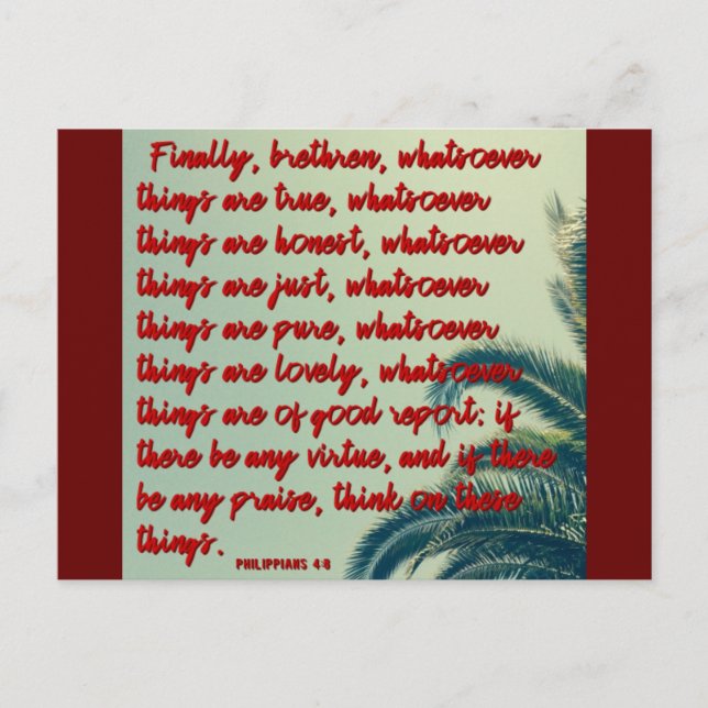 Whatsoever Things - Bible Verse Art Keepsake Print Postcard (Front)