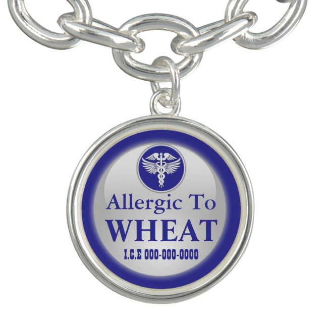 Wheat allergy medical awareness safety women's charm bracelet (Design)