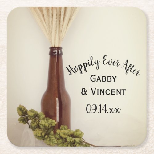 Wheat and Hops Brewery Wedding  Square Paper Coaster