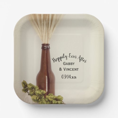 Wheat and Hops Hoppily Ever Brewery Wedding Paper Plates