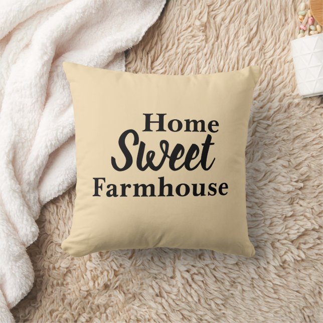 Wheat Colored "Home Sweet Farmhouse" Throw Pillow (Blanket)