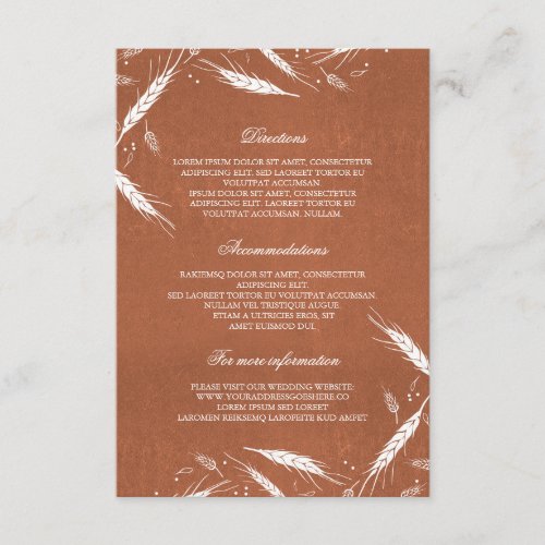 Wheat Fall Orange Wedding Details- Information Enclosure Card - Fall wheat orange wedding directions - accommodations and information cards / Guest Information card / Wedding Details cards - Wedding Inserts