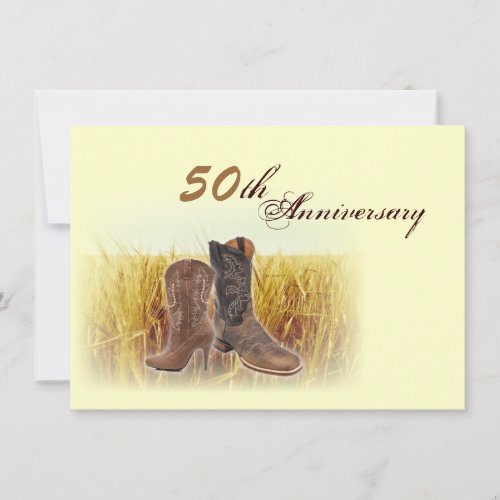 wheat farm western cowboy 50th wedding anniversary invitation