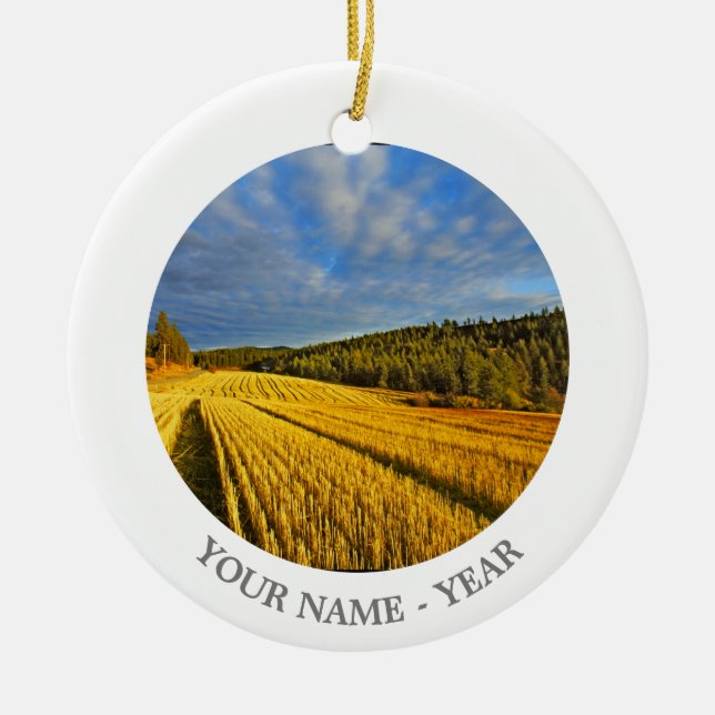 Wheat Field After Harvest 2 Ceramic Ornament (Front)