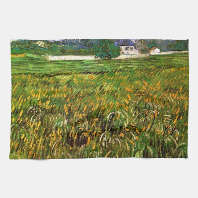 Wheat Field at Auvers by Vincent van Gogh Kitchen Towel (Horizontal)