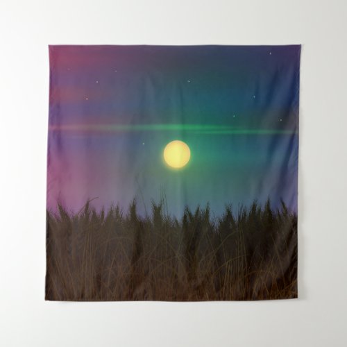 Wheat Field Night sky and moon Oil Painting Summer Tapestry