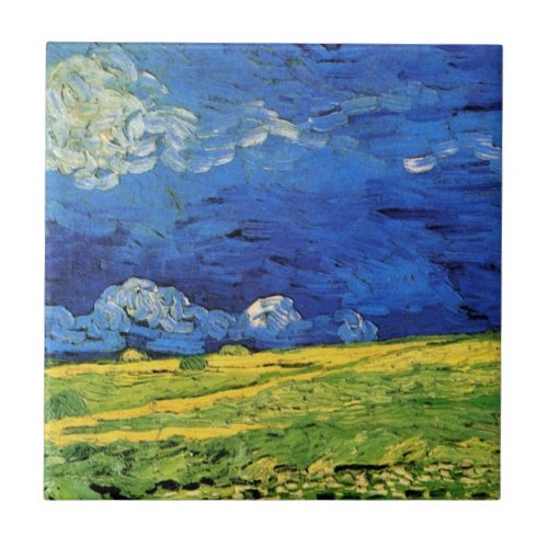 Wheat Field Under Clouded Sky by Vincent van Gogh Ceramic Tile