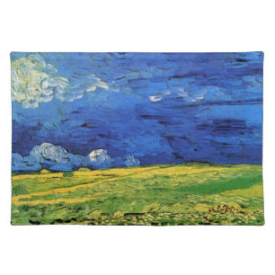 Wheat Field Under Clouded Sky by Vincent van Gogh Cloth Placemat