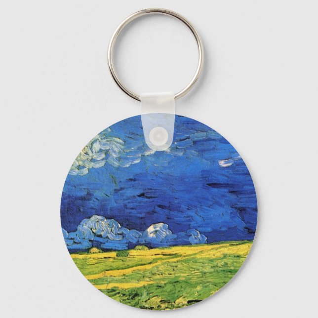 Wheat Field Under Clouded Sky by Vincent van Gogh Keychain (Front)