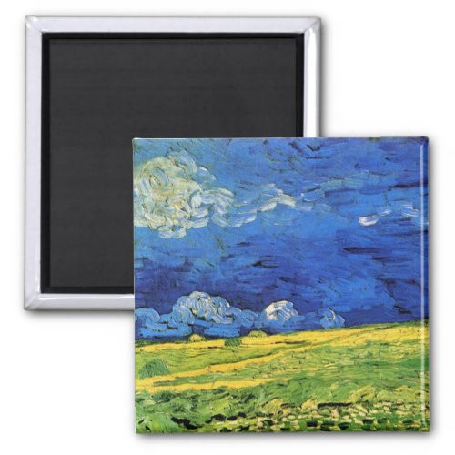 Wheat Field Under Clouded Sky by Vincent van Gogh Magnet