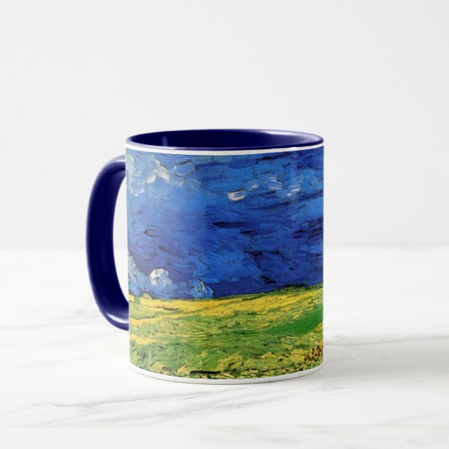 Wheat Field Under Clouded Sky by Vincent van Gogh Mug (Front Left)