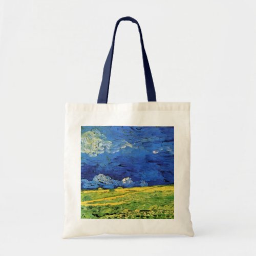 Wheat Field Under Clouded Sky by Vincent van Gogh Tote Bag