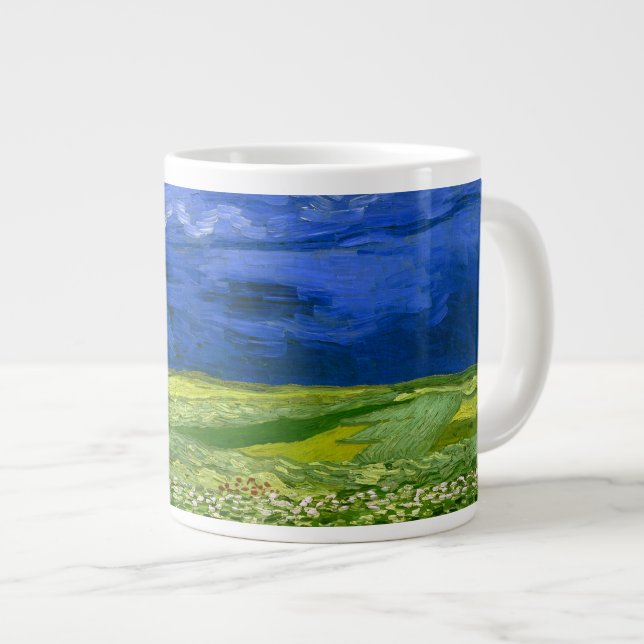 Wheat Field Under Clouded Sky Van Gogh Fine Art Large Coffee Mug (Front Right)