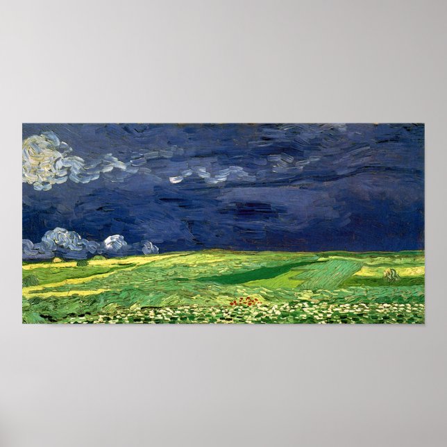 Wheat Field Under Clouded Sky Van Gogh Fine Art Poster (Front)