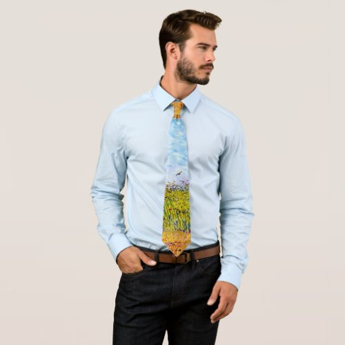 Wheat Field with a Lark by Vincent Van Gogh art Neck Tie