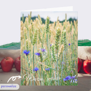 Wheat field with blue cornflowers  card