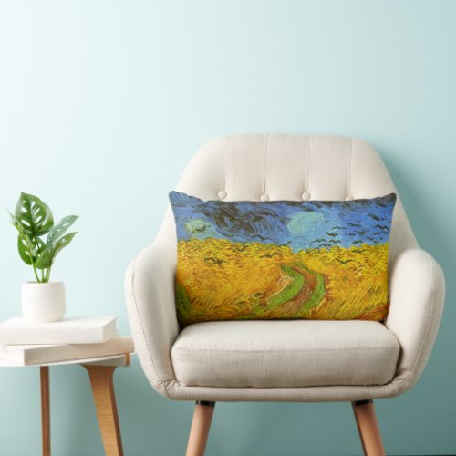 Wheat Field with Crows by Vincent van Gogh Lumbar Pillow