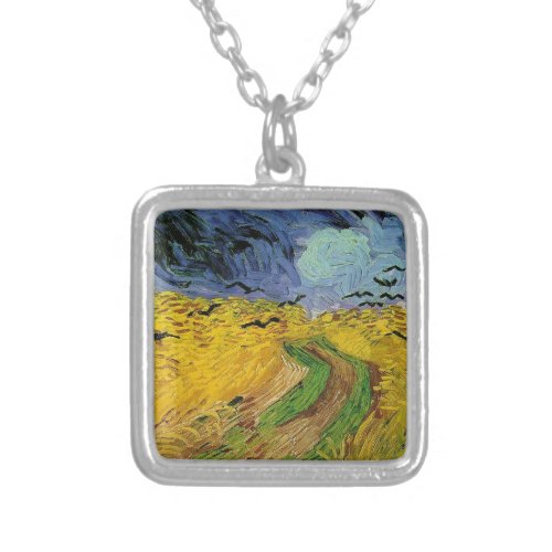 Wheat Field with Crows Silver Plated Necklace