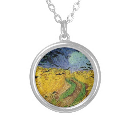 Wheat Field with Crows Silver Plated Necklace