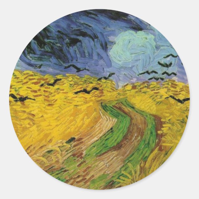 Wheat Field with Crows - Vincent Van Gogh Classic Round Sticker (Front)