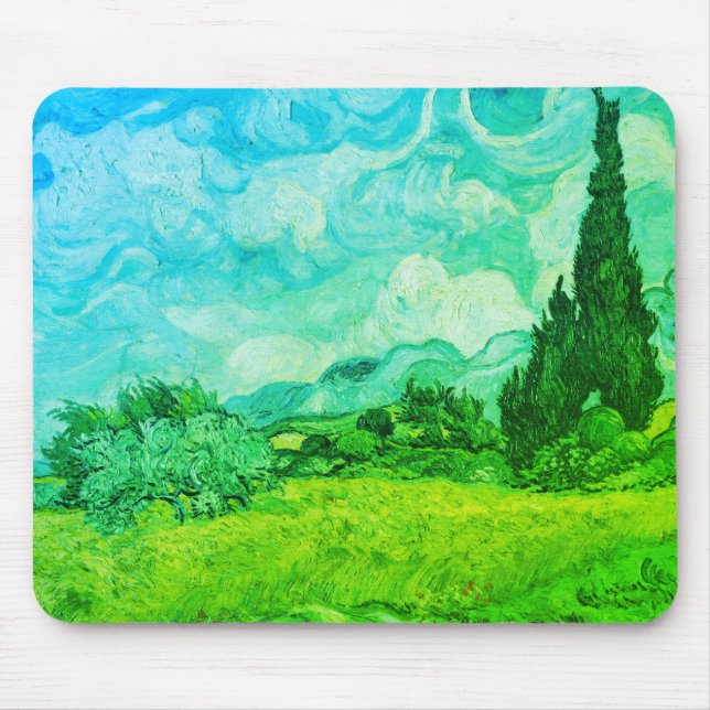  Wheat Field with Cypresses Blue-green:   Mouse Pad (Front)