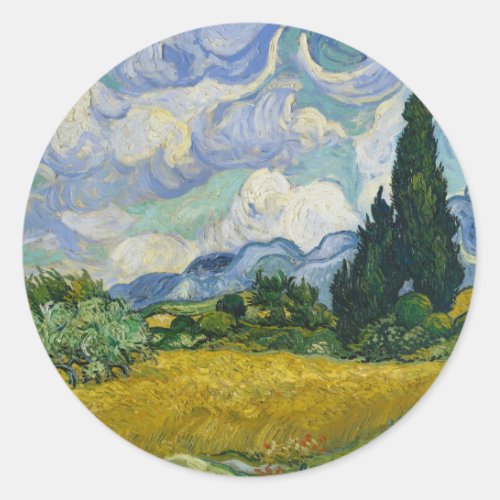 Wheat Field with Cypresses by Vincent van Gogh Classic Round Sticker