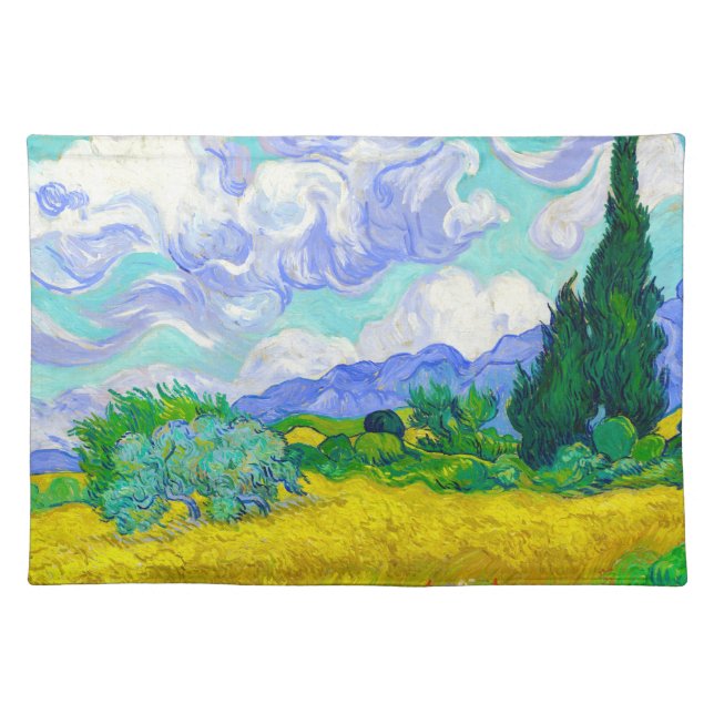 Wheat Field with Cypresses by Vincent Van Gogh Cloth Placemat (Front)