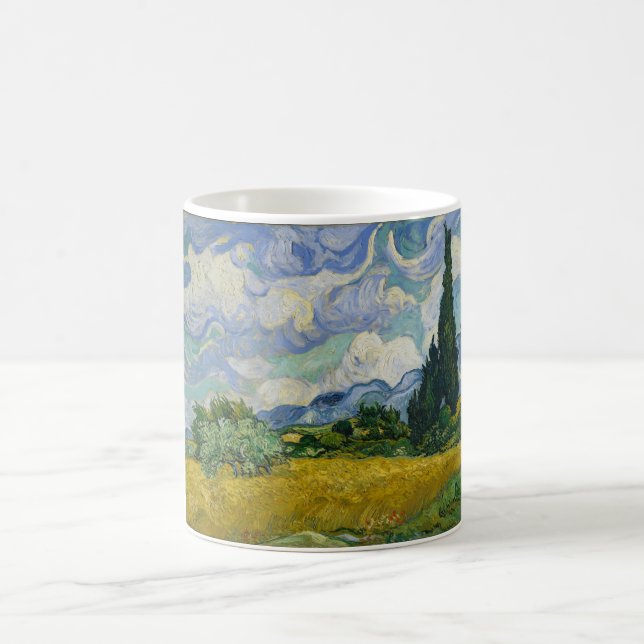 Wheat Field with Cypresses by Vincent van Gogh Coffee Mug (Center)