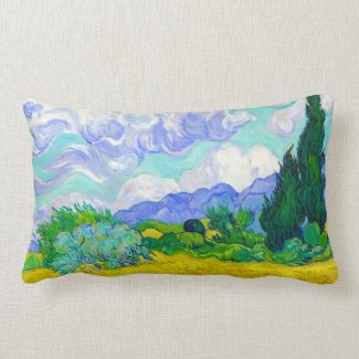 Wheat Field with Cypresses by Vincent Van Gogh Lumbar Pillow